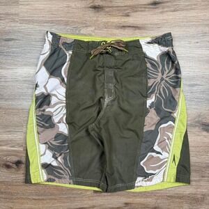 vintage 90s speedo dark‎ green board shorts floral swim trunks
